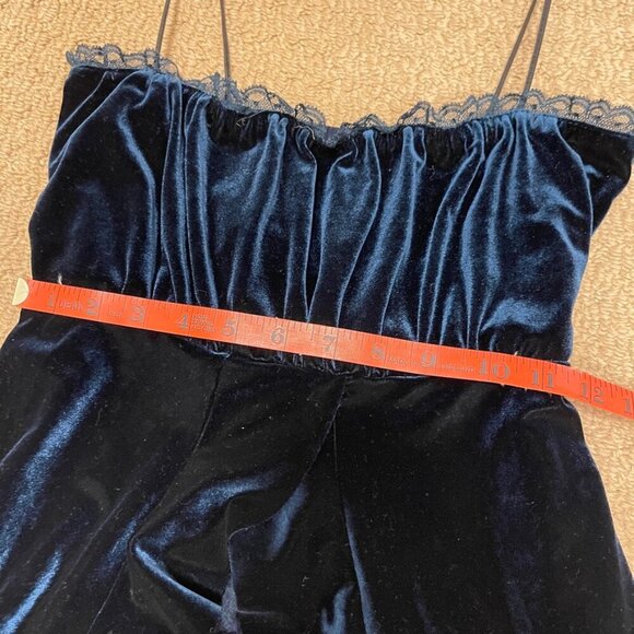 Vintage Gothic Victorian Inspired Velvet Ruffle Midi Dress Navy – XS - Picture 11 of 12